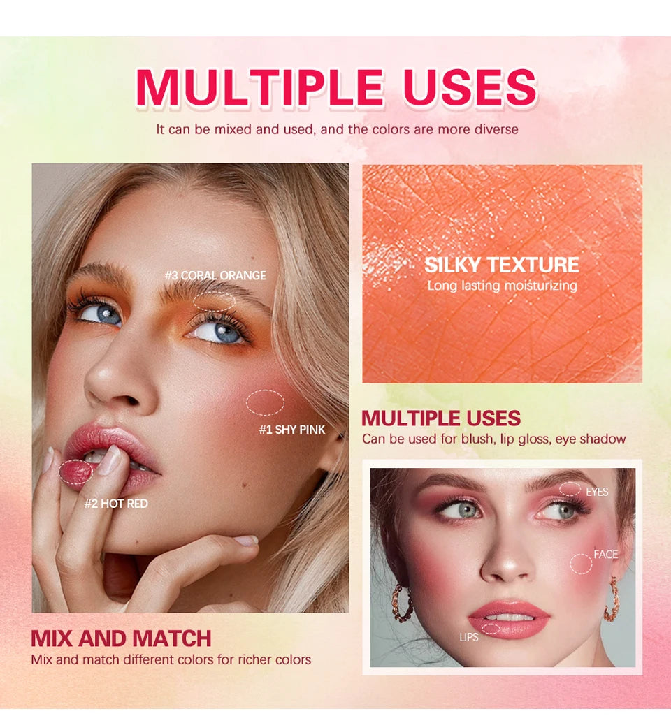 Make Up Blusher Cosmetics Pink Blush in Bar Korean Palette Long lasting Matte Stick