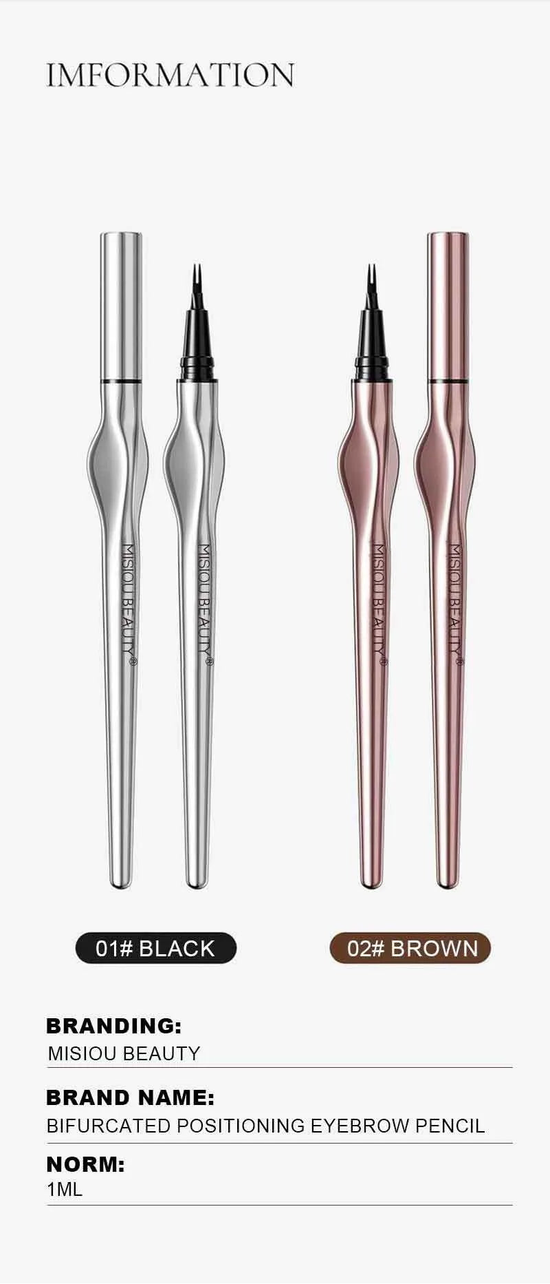 2 Point Wild Eyebrow Pencil Long-Lasting Easy Grip Waterproof Thin Liquid Silkworm Brow Pen Korean Makeup for Eyebrow Tattoo
