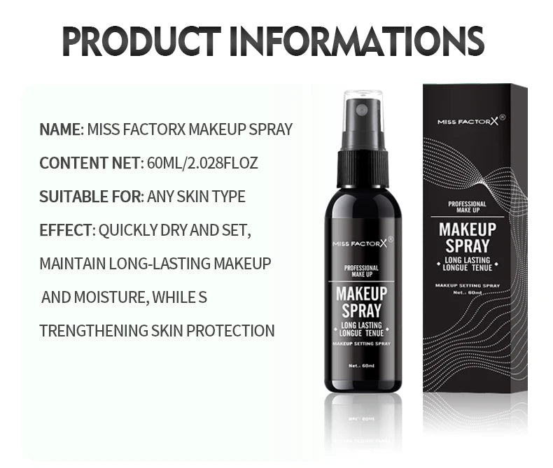 Professional lasting face makeup spray 60ml-waterproof, anti-sweat, oil control, anti-halo dyeing formula