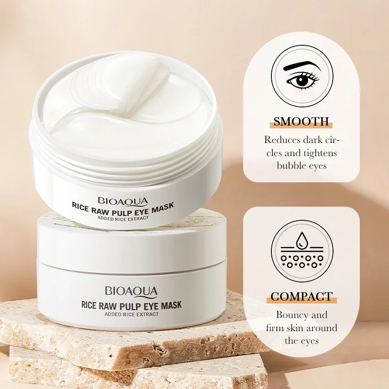 60pcs BIOAQUA Rice Raw Pulp Eye Mask Anti Dark Circles Eyes Bags Remover Firming Moisturizing