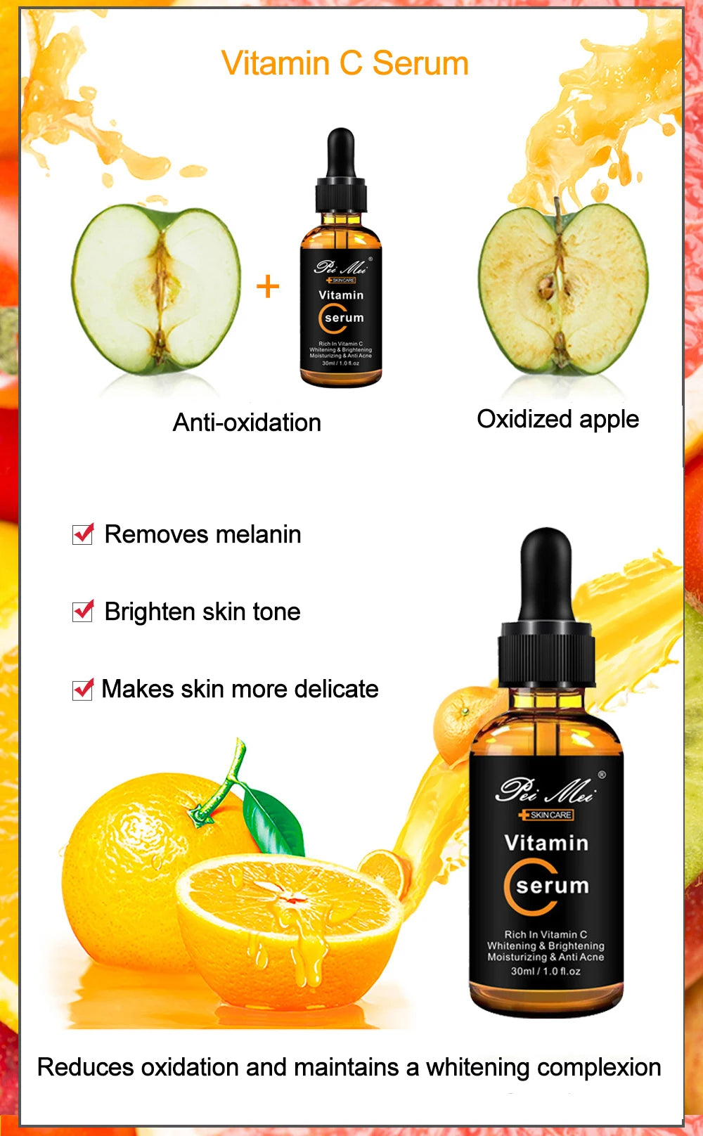 Vitamin C Facial Serum Brighten Skin Lighten Spots Hyaluronic Acid Face Essence