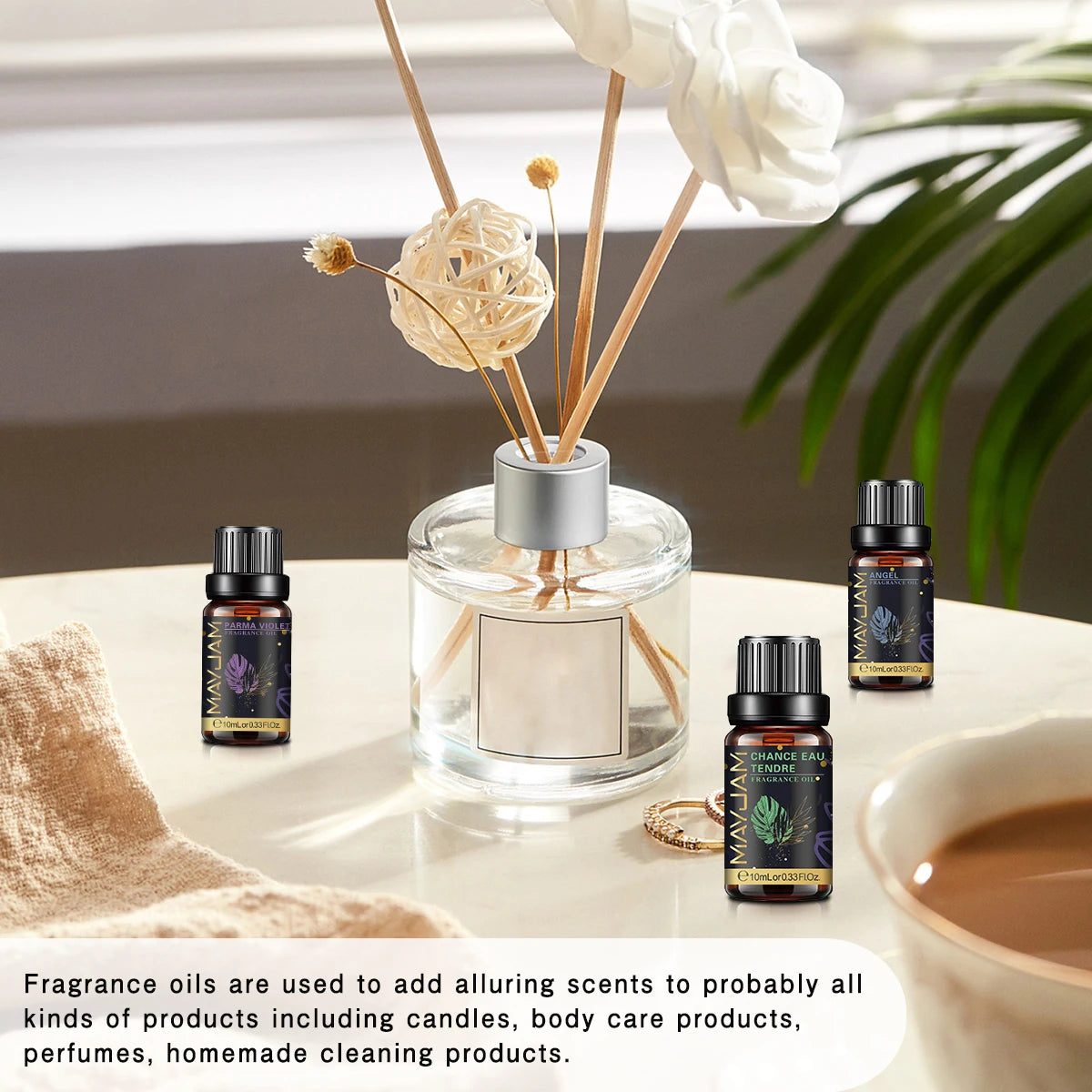 MAYJAM 10ml Fragrance Oil for Home Car Diffuser Coconut Vanilla La Vie Est Belle Angel Black Orchid CHANCE Freesia Essence Oil
