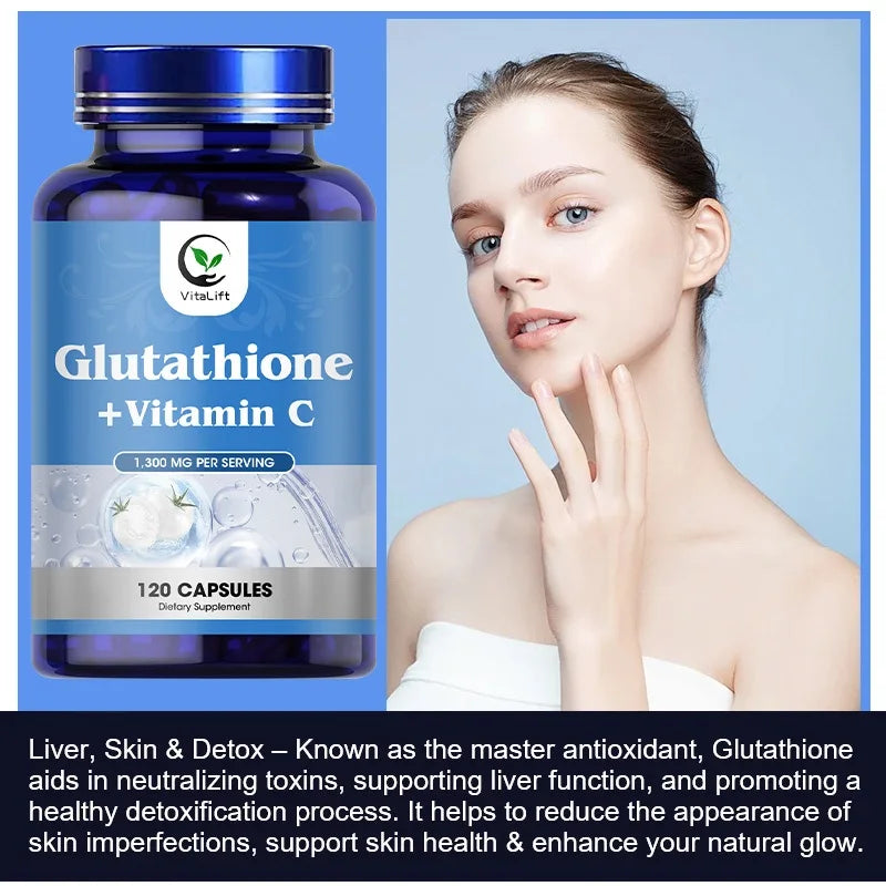 Glutathione Softgels Max Absorption Active Form L-Glutathione Reduced (GSH) with Vitamin C for Detox Anti-Aging Whitening Skin