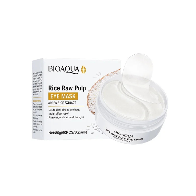 60pcs BIOAQUA Rice Raw Pulp Eye Mask Anti Dark Circles Eyes Bags Remover Firming Moisturizing