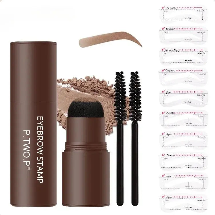 PTWOP One Step Eyebrow Stamp Shaping Kit Set Waterproof Women Makeup Brows Stencil And Kit Tattoo Eyebrow Brush Shipping Free