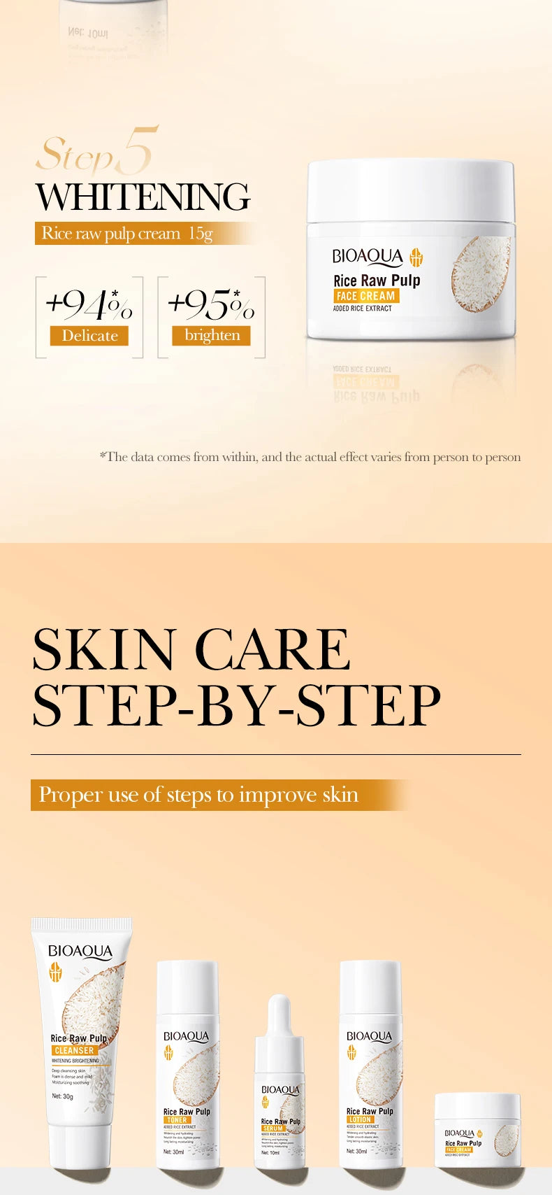 Rice Puree Skin Care Set Whitening Brighten Hydrating Moisturize Soothing facial cleanser+toner+essence+lotion+cream skincare