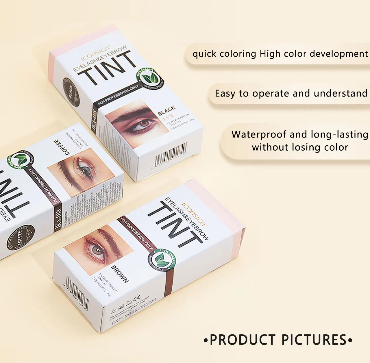 ICONSIGN Eyelashes and Eyebrow Tint Dye Eyebrow Dye Waterproof Long-lasting Eyebrow Brow Kit Semi Permanent Eyebrow black brown