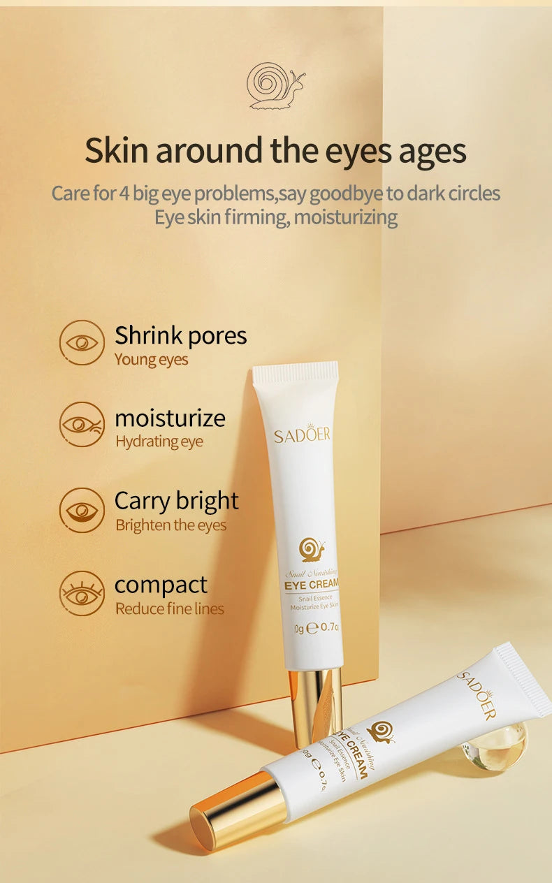 1/2/3pcs SADOER Snail Eye Cream Anti Dark Circles Under The Eyes Remove Eye bags Moisturizing Anti-Aging Eyes Skin Care Products