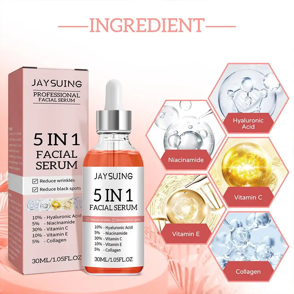 5 In 1 Fade fine lines Firming Serum Vitamin C Hyaluronic Acid Facial Serum Shrink Pores