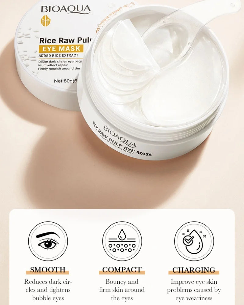60pcs BIOAQUA Rice Raw Pulp Eye Mask Anti Dark Circles Eyes Bags Remover Firming Moisturizing