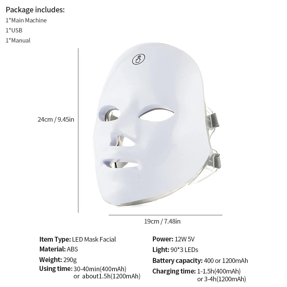Wireless 7 Colors LED Facial Neck Skin Tighten Rejuvenation