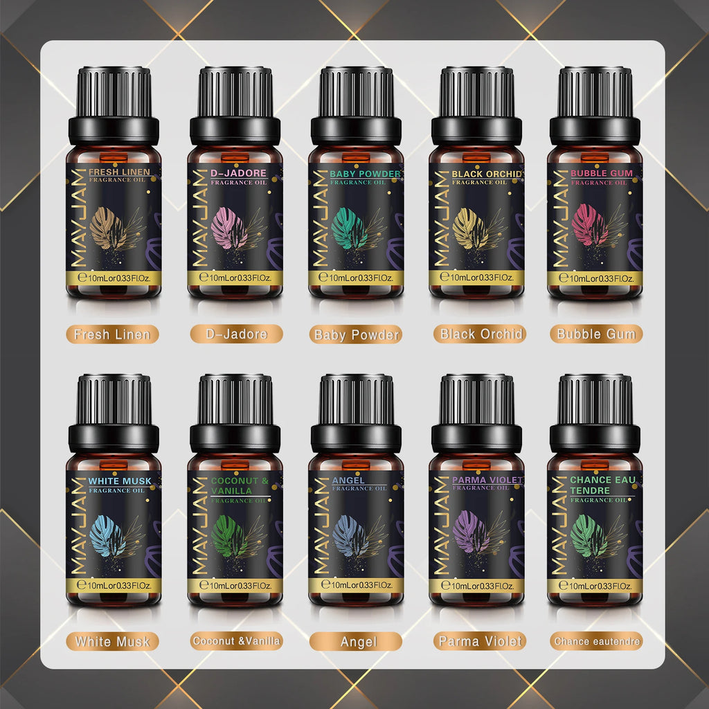 MAYJAM 10ml Fragrance Oil for Home Car Diffuser Coconut Vanilla La Vie Est Belle Angel Black Orchid CHANCE Freesia Essence Oil