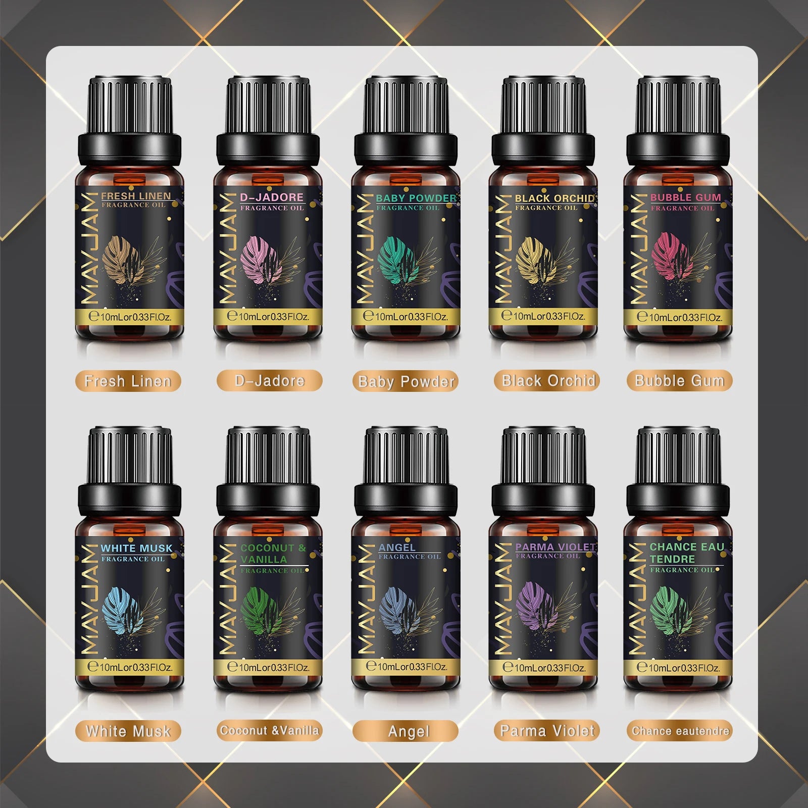 MAYJAM 10ml Fragrance Oil for Home Car Diffuser Coconut Vanilla La Vie Est Belle Angel Black Orchid CHANCE Freesia Essence Oil