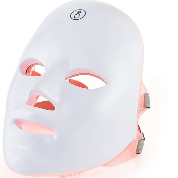 White LED face mask with glowing elements on a white background