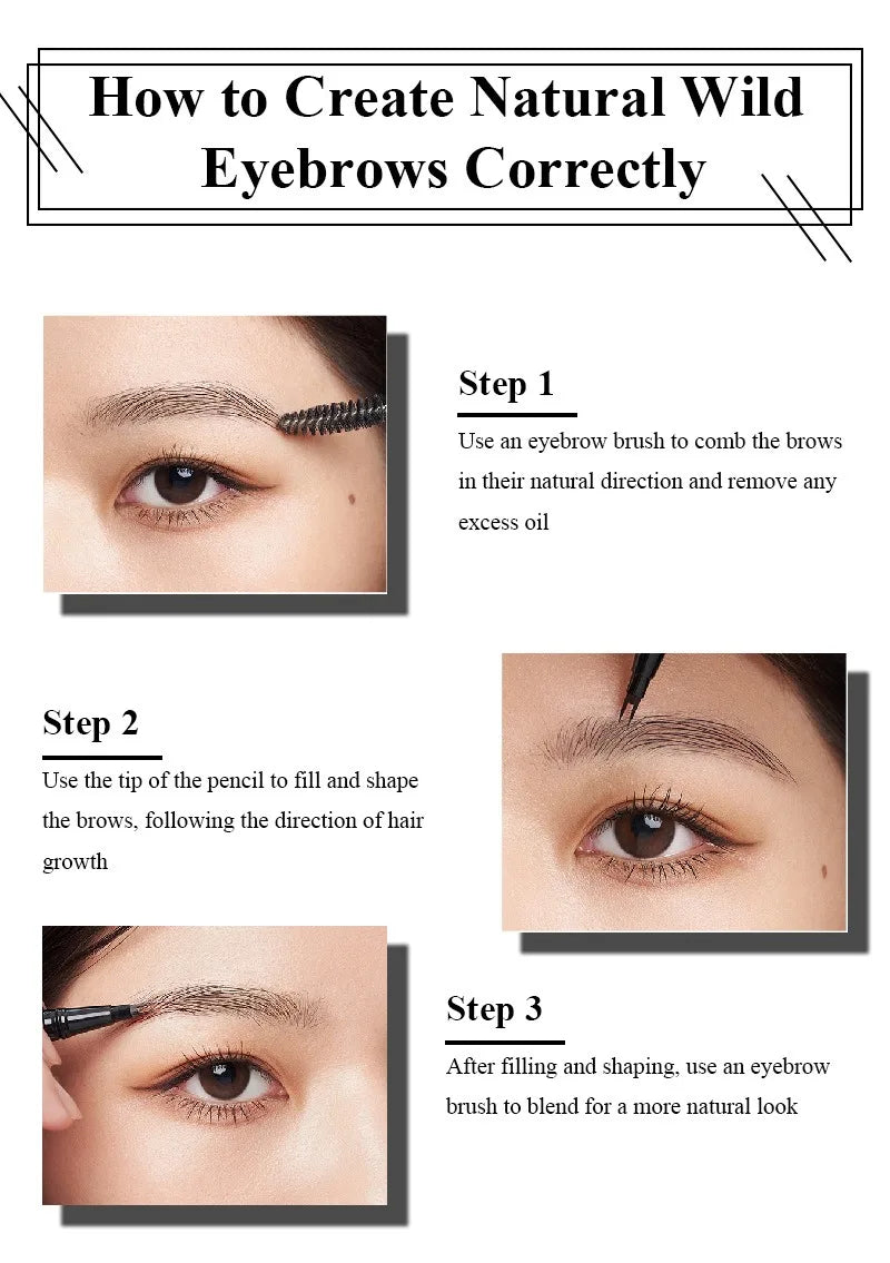 2 Point Wild Eyebrow Pencil Long-Lasting Easy Grip Waterproof Thin Liquid Silkworm Brow Pen Korean Makeup for Eyebrow Tattoo