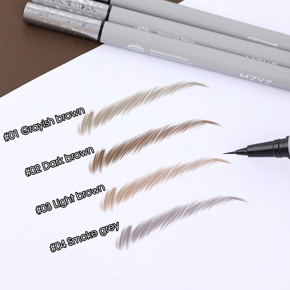 Eyebrow pencils with color swatches on a white background