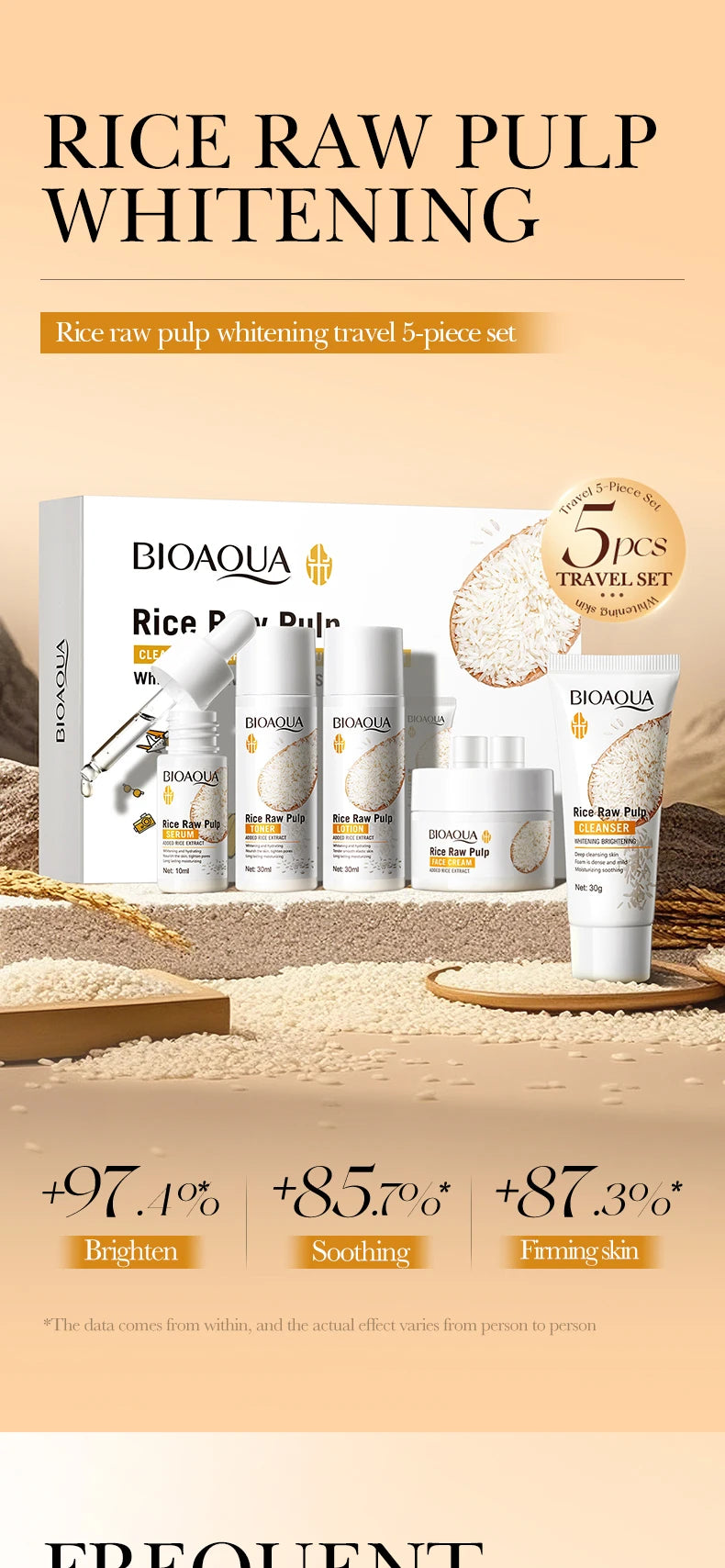 Rice Puree Skin Care Set Whitening Brighten Hydrating Moisturize Soothing facial cleanser+toner+essence+lotion+cream skincare