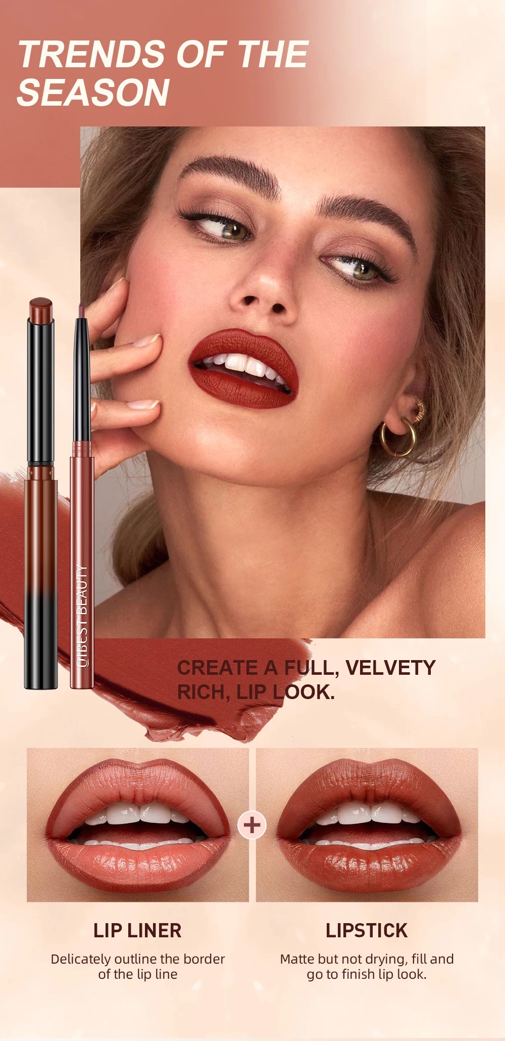 Lipstick Lipliner Pen Set Matte Nude Lip Liner Pencil Waterproof Long Lasting Lipstick Pen Contour Makeup For Women