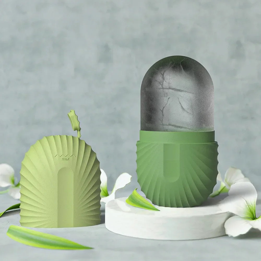 Green silicone product with a shell-like design on a gray background
