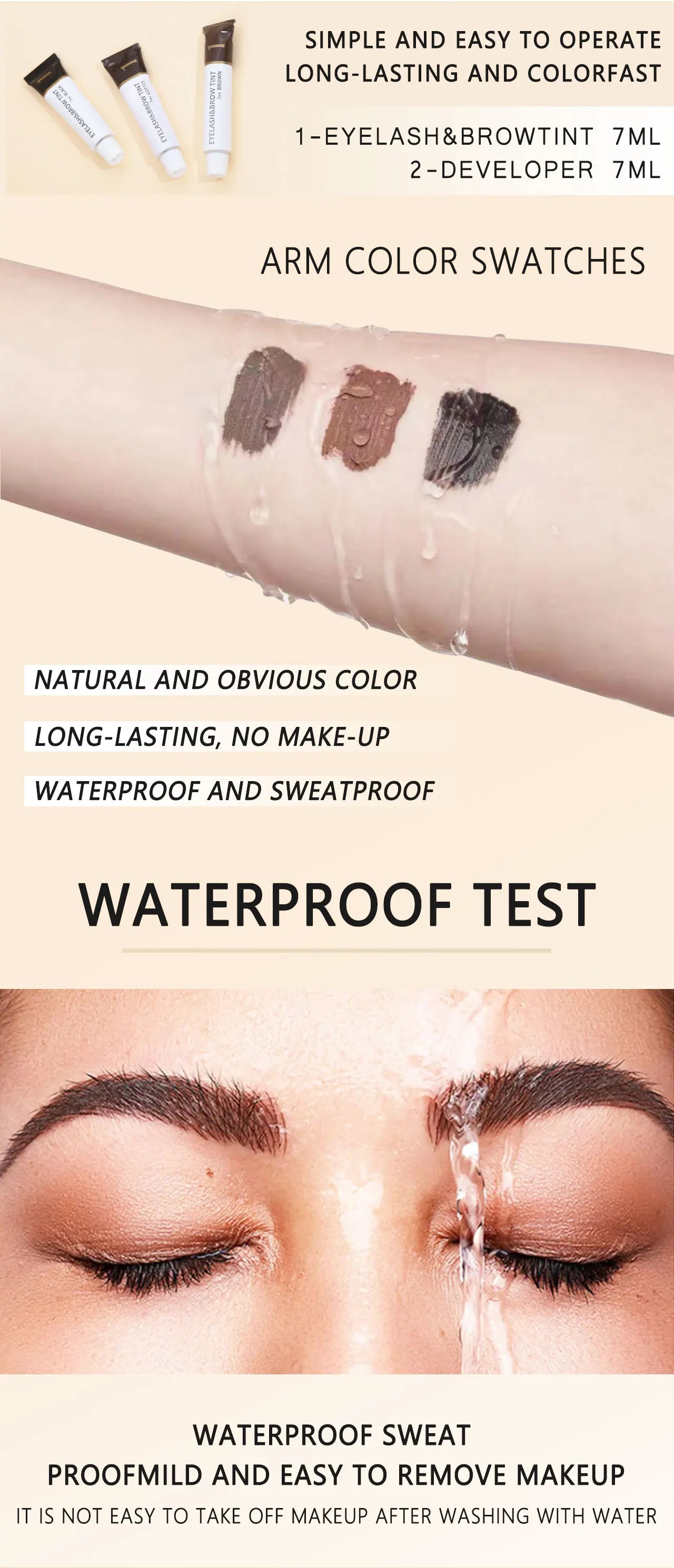 ICONSIGN Eyelashes and Eyebrow Tint Dye Eyebrow Dye Waterproof Long-lasting Eyebrow Brow Kit Semi Permanent Eyebrow black brown