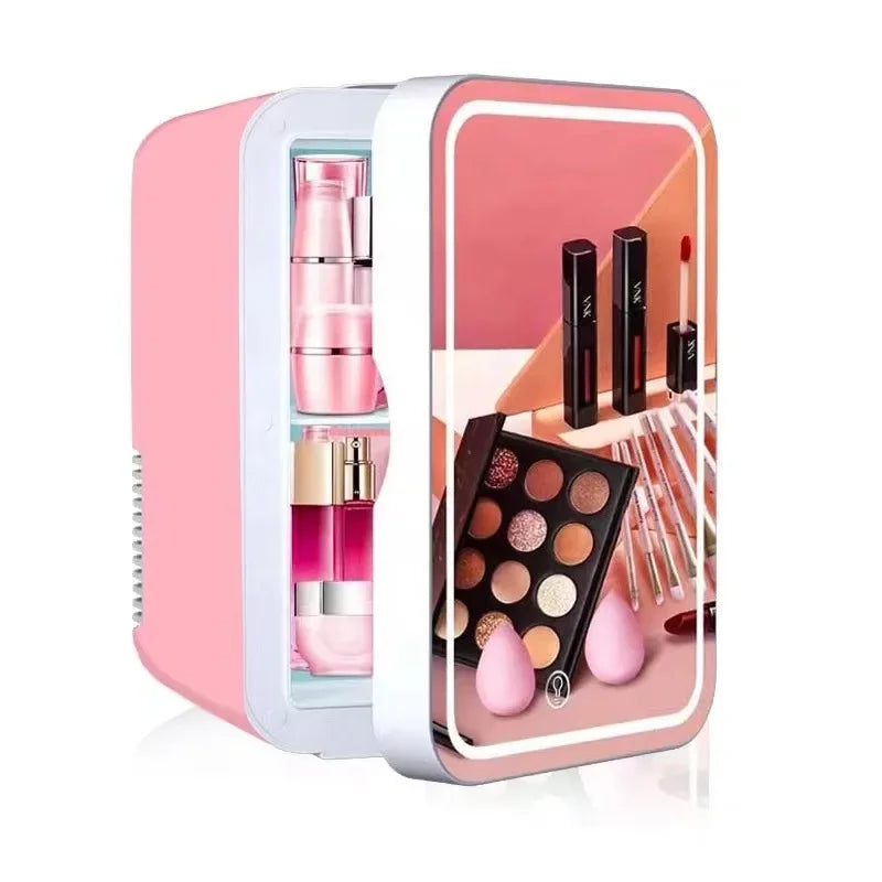 8L Mini Beauty Cosmetics Storage Refrigerator Mirror Car And Household Dormitory Office Fruit Beverage Breast Milk Cold And Hot