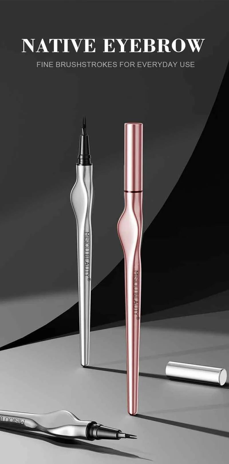 2 Point Wild Eyebrow Pencil Long-Lasting Easy Grip Waterproof Thin Liquid Silkworm Brow Pen Korean Makeup for Eyebrow Tattoo