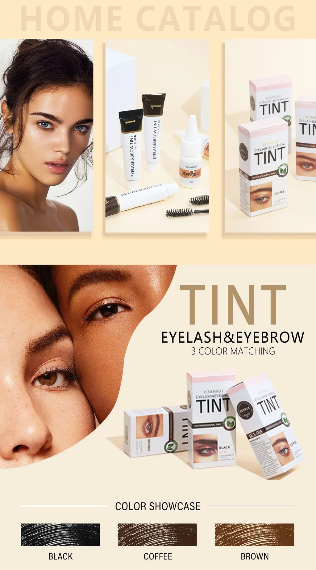 ICONSIGN Eyelashes and Eyebrow Tint Dye Eyebrow Dye Waterproof Long-lasting Eyebrow Brow Kit Semi Permanent Eyebrow black brown