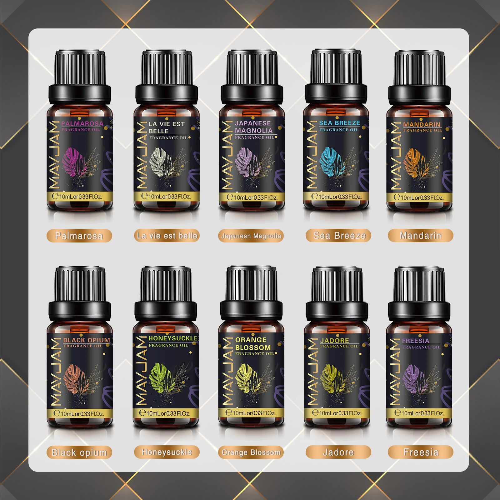 MAYJAM 10ml Fragrance Oil for Home Car Diffuser Coconut Vanilla La Vie Est Belle Angel Black Orchid CHANCE Freesia Essence Oil