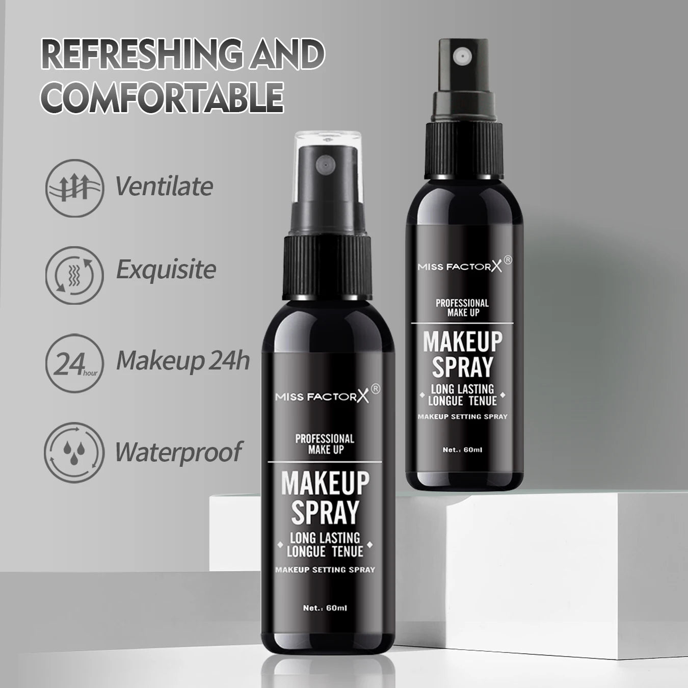 Professional lasting face makeup spray 60ml-waterproof, anti-sweat, oil control, anti-halo dyeing formula
