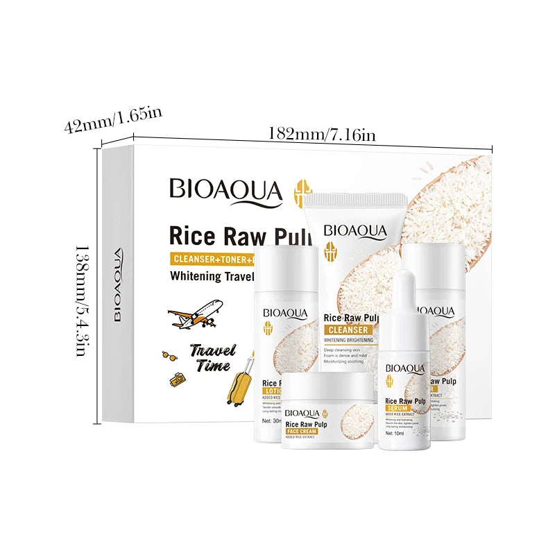 Rice Puree Skin Care Set Whitening Brighten Hydrating Moisturize Soothing facial cleanser+toner+essence+lotion+cream skincare