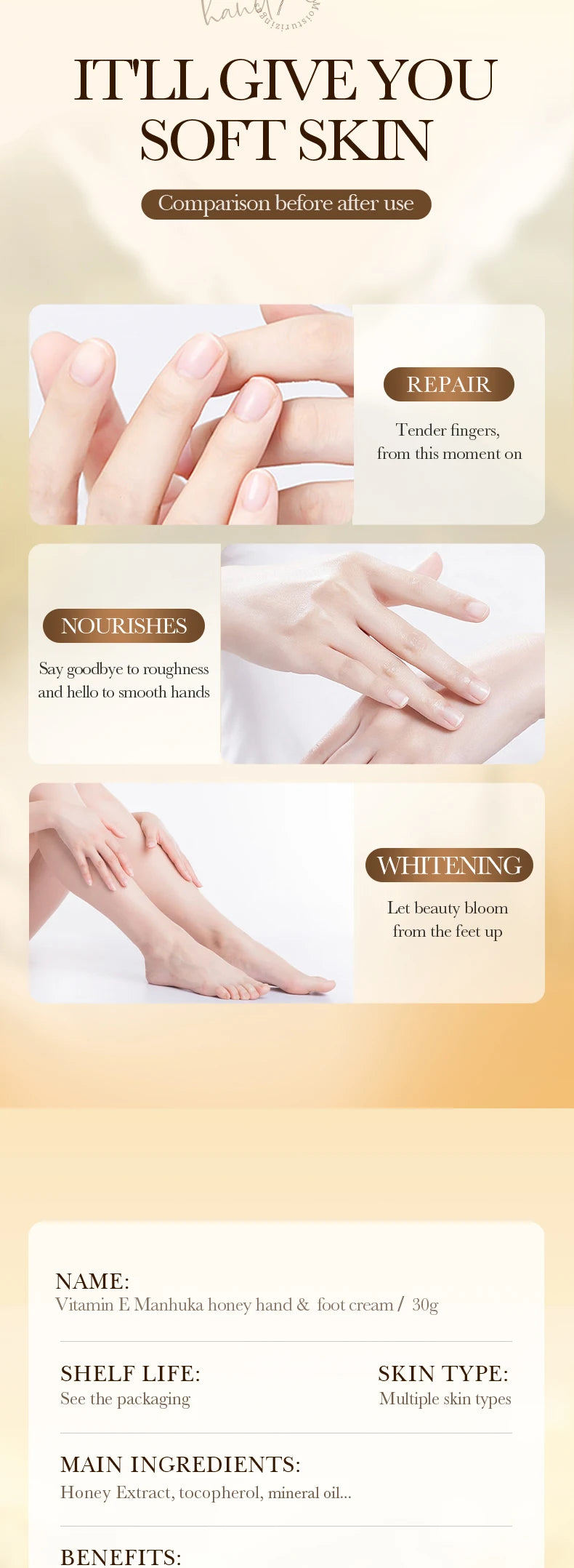 Vitamin E Foot Cream Manuka Honey Anti-Cracking Moisturizing Hand And Foot Cream Mask For Feet Feet Cracked Foot Cream