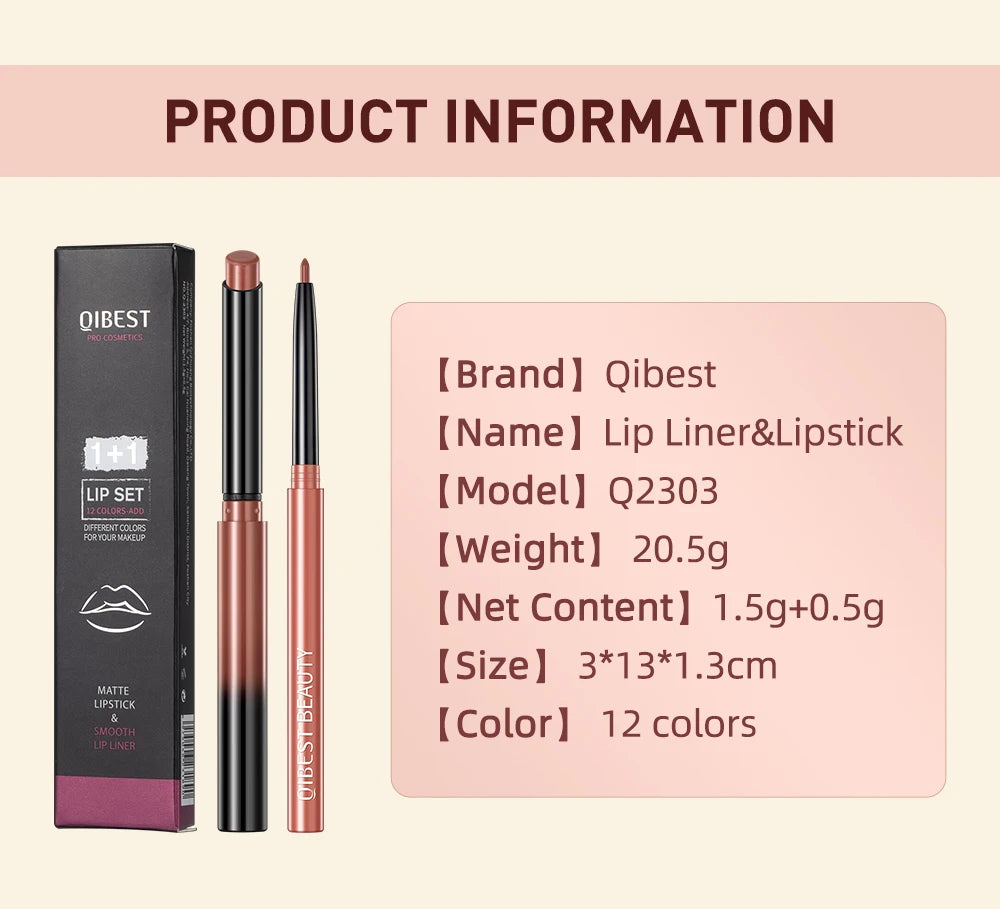 Lipstick Lipliner Pen Set Matte Nude Lip Liner Pencil Waterproof Long Lasting Lipstick Pen Contour Makeup For Women