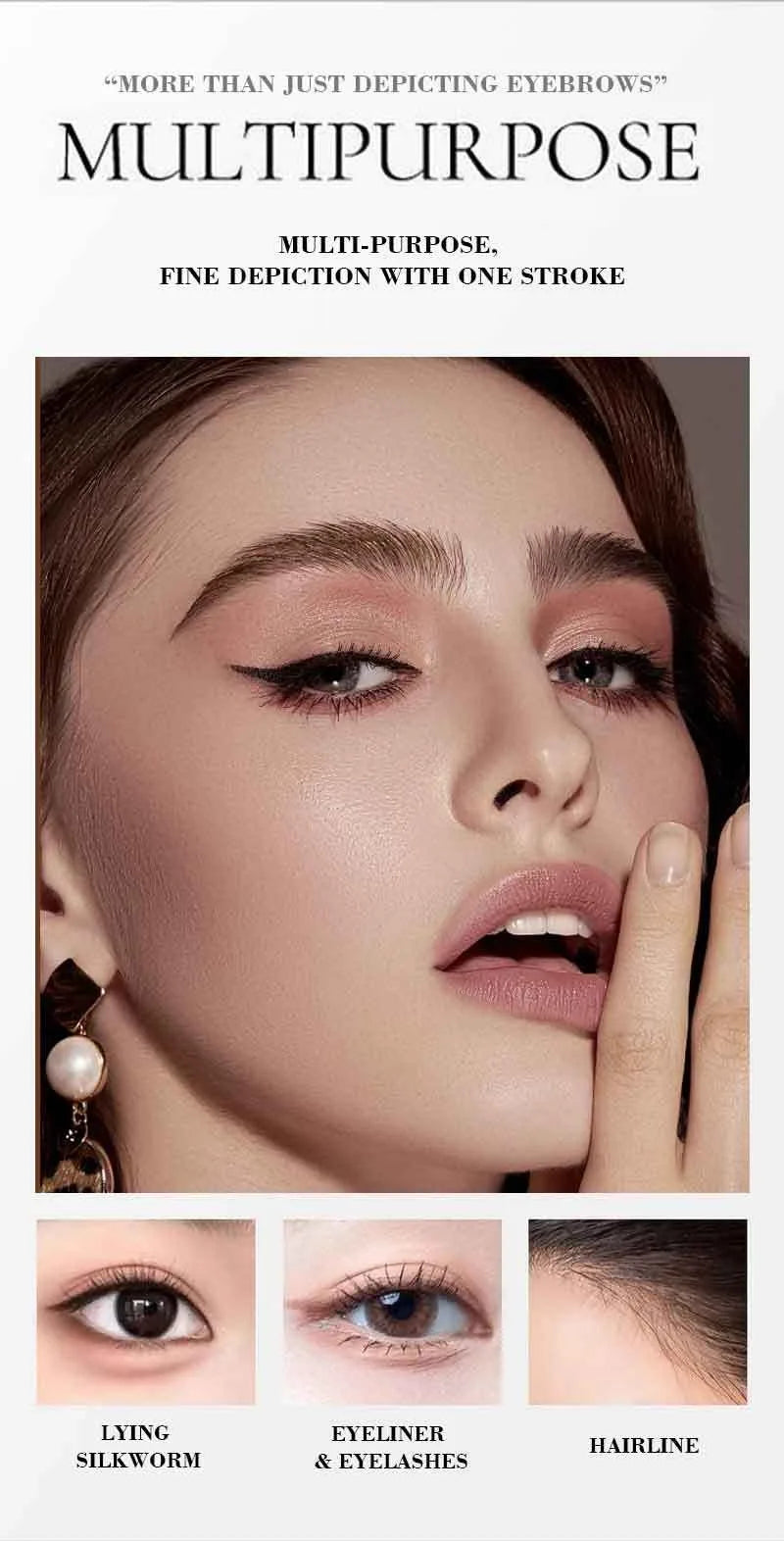 2 Point Wild Eyebrow Pencil Long-Lasting Easy Grip Waterproof Thin Liquid Silkworm Brow Pen Korean Makeup for Eyebrow Tattoo