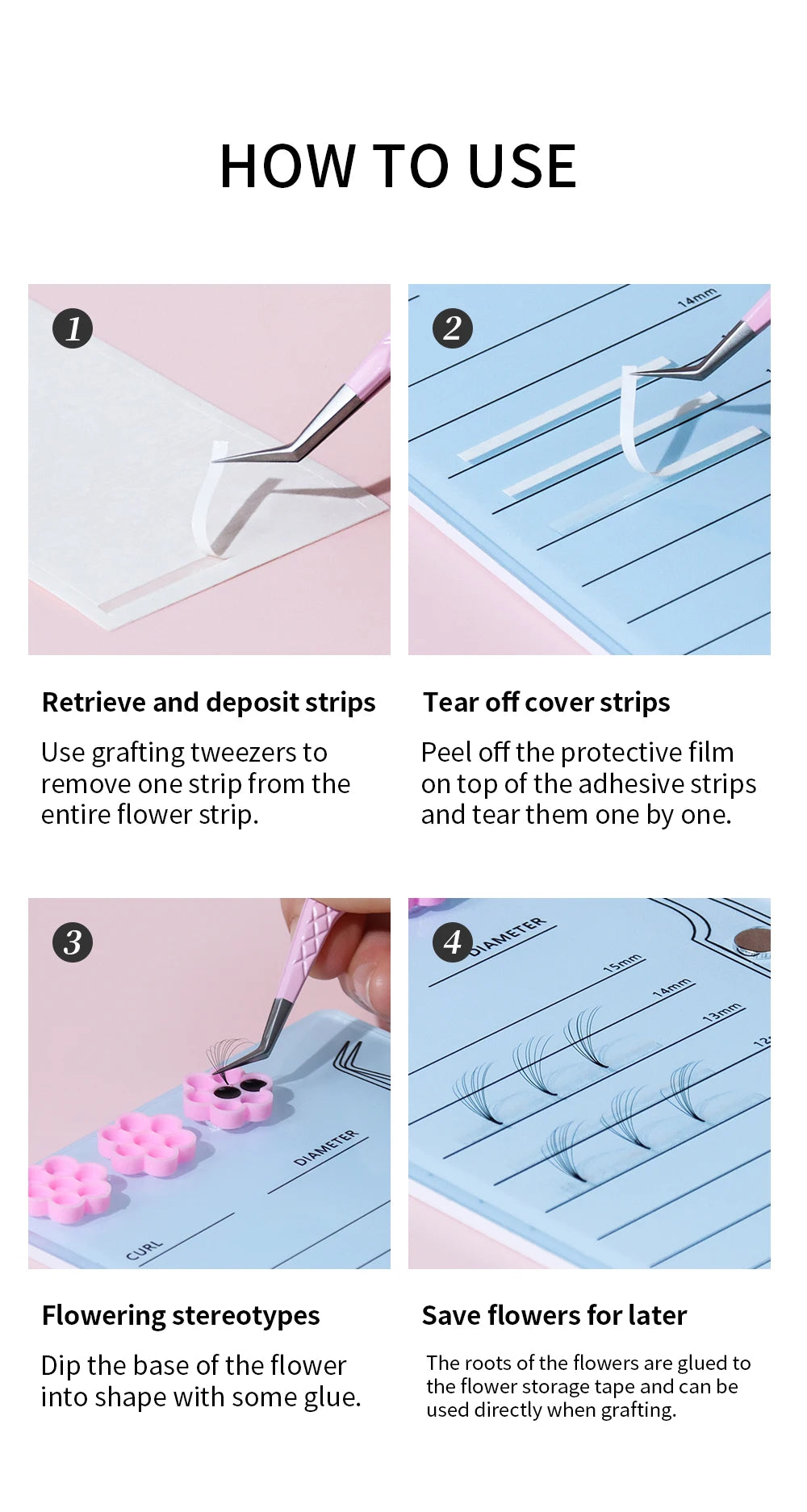 Premade Fan Volume Lashes Tapes Storage Sticky Strip Individual Eyelash Extension Strip Storage Pallet