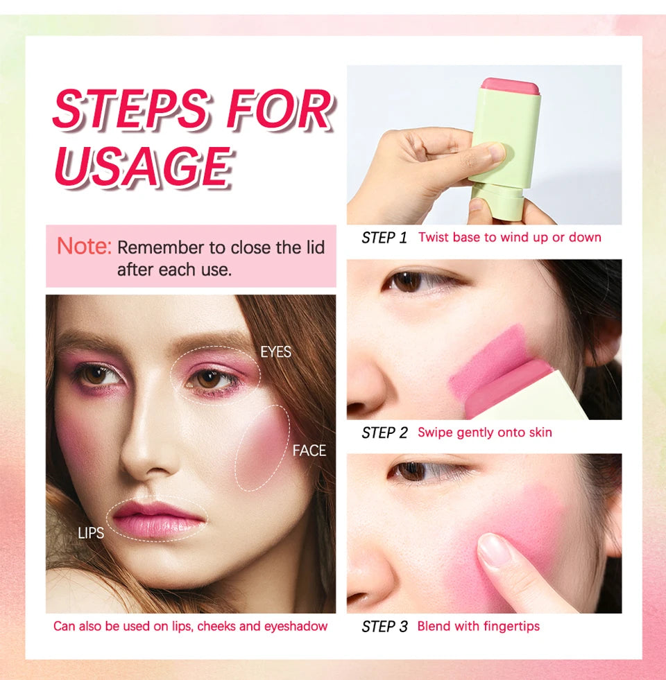Make Up Blusher Cosmetics Pink Blush in Bar Korean Palette Long lasting Matte Stick