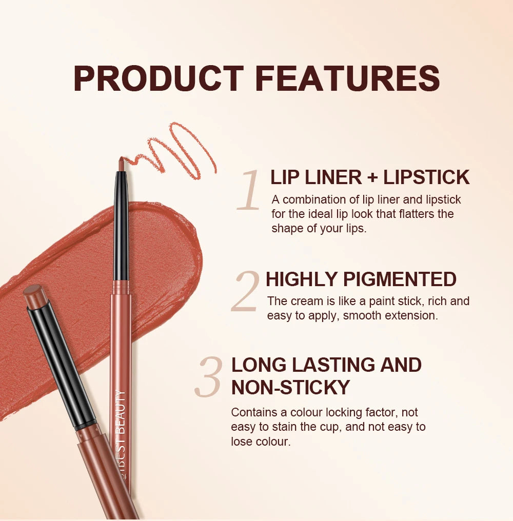 Lipstick Lipliner Pen Set Matte Nude Lip Liner Pencil Waterproof Long Lasting Lipstick Pen Contour Makeup For Women